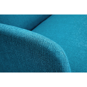 Canapé scandinave 2 places en tissu bleu canard et bois clair ISKO
