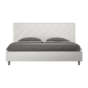 Lit king size avec sommier rembourrée 200x210 similicuir blanc Priya