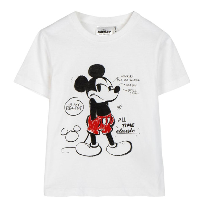 Camiseta Corta Single Jersey Mickey Mouse - Color Blanco