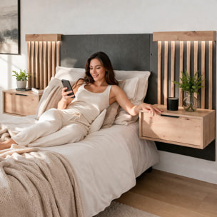 Set 2 Comodini Moderni Con Cassetto Comodino Camera Da Letto Design Salvaspazio In Laminato Resistente Florina 50 x 39,6 x 104 cm Rovere e Antracite