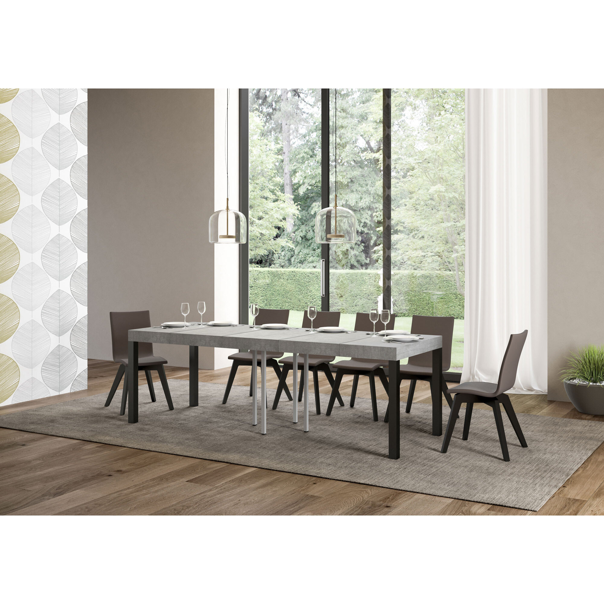 Mesa extensible 90x90/246 cm Everyday Premium Cemento estructura Antracita