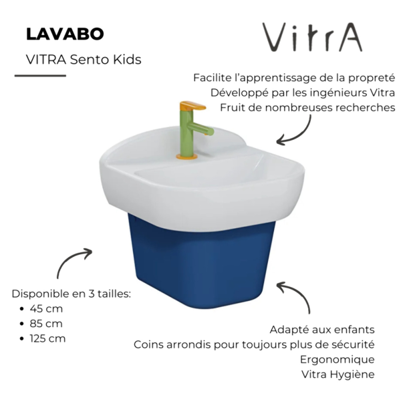 Lavabo pour enfant VITRA Sento Kids 45 cm + siphon et bonde Wirquin