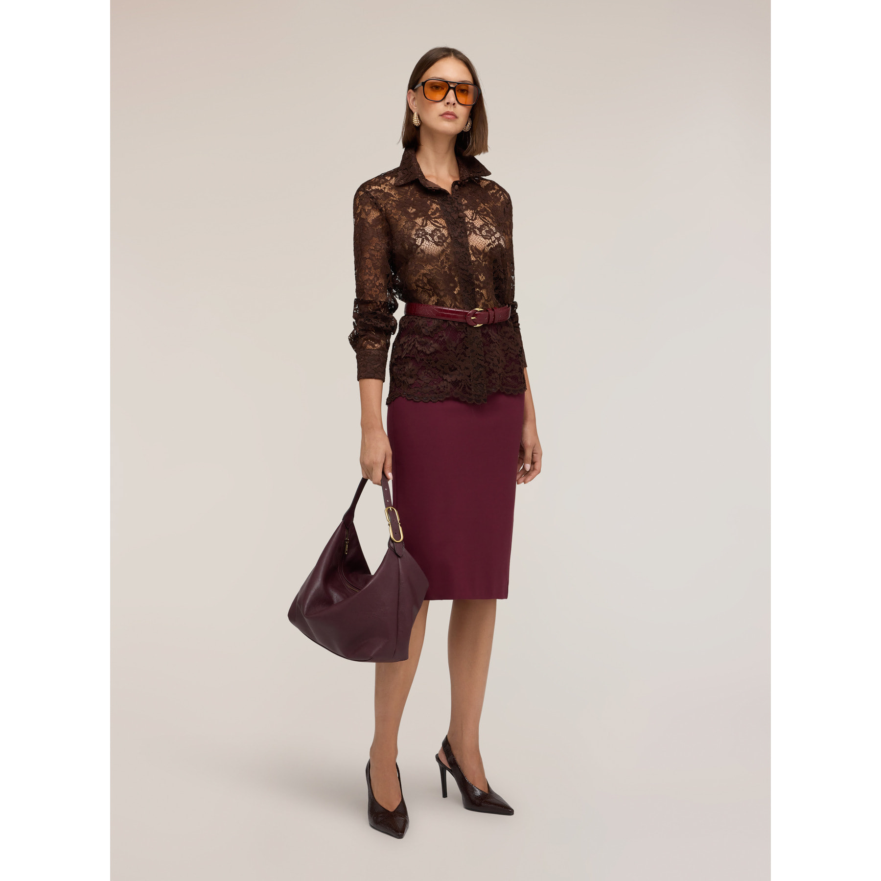 Motivi - Camicia in pizzo floreale - Marrone