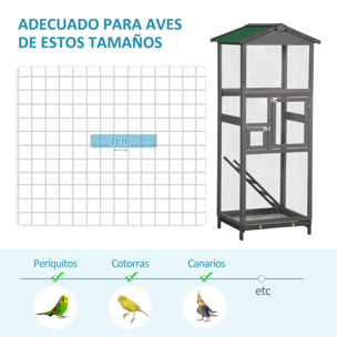 Jaula para Pájaros Grande 68x63x165 cm Pajarera de Madera de Abeto con 2 Puertas Bandeja Extraíble y Techo Asfáltico Gris Claro