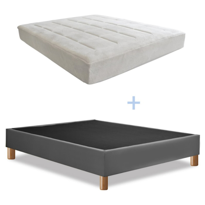 Ensemble Matelas Pure - Gamme Luxe Hôtelière - avec son sommier Cancun en similicuir gris