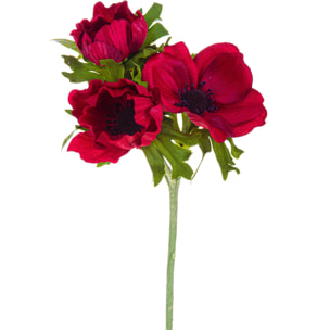 Fiore Di Anemone Composta Da 3 Fiori. Altezza 46 Cm - Pezzi 6 - 18X46X8cm - Colore: Rosso - Bianchi Dino - Fiori Artificiali