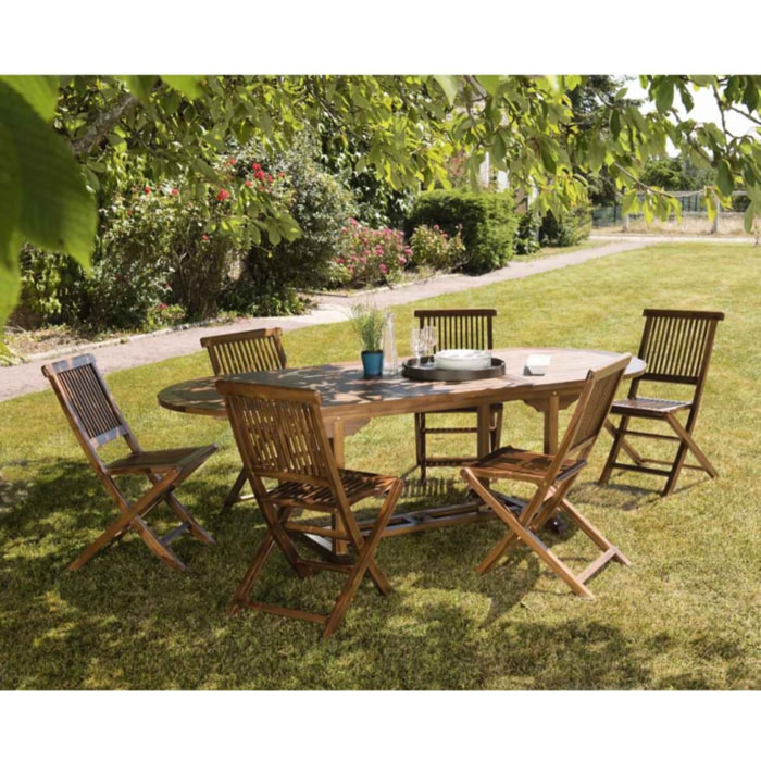 MAEVA - Ensemble de jardin bois teck huilé table 180/240cm et 6 chaises
