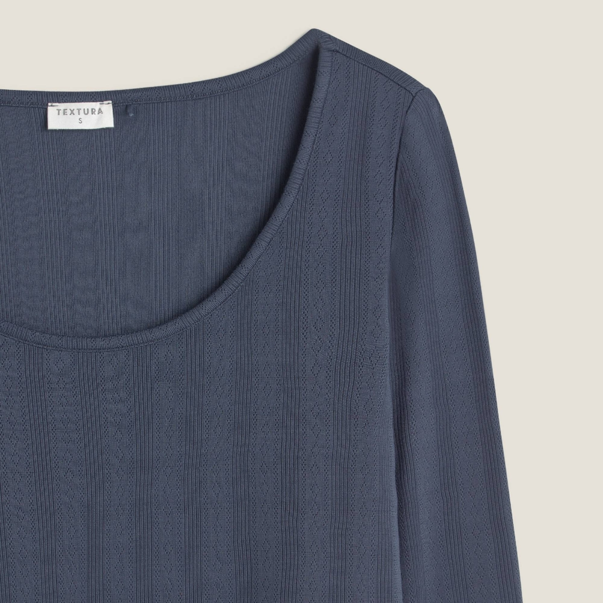 Camiseta de punto canalé Nuni color azul oscuro Poliéster