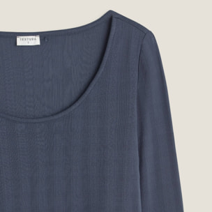 Camiseta de punto canalé Nuni color azul oscuro Poliéster