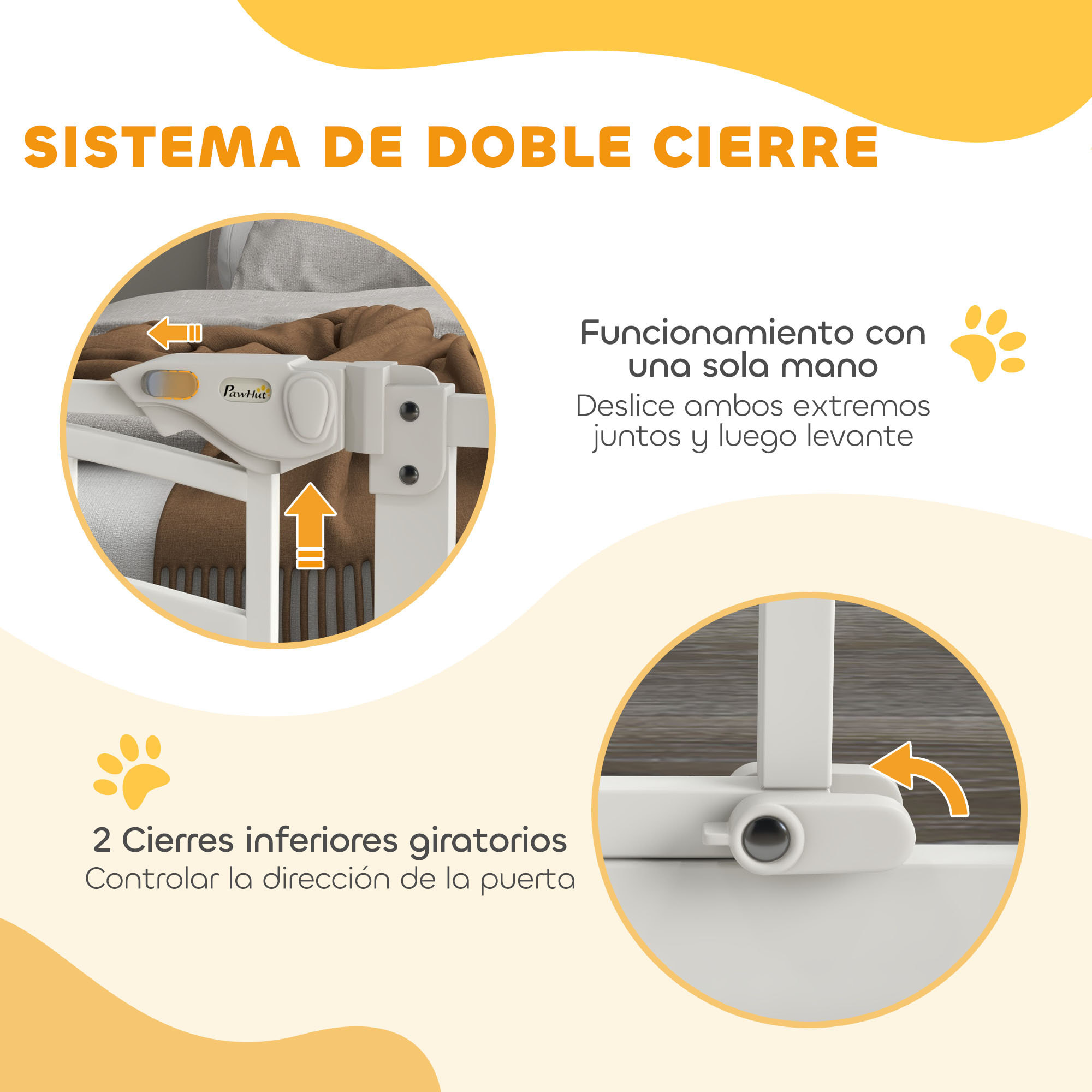 Barrera de Seguridad para Perros Extensible 74-100 cm, para Puertas y Escaleras, Puerta de Seguridad para Mascotas, con Montaje a Presión y Doble Bloqueo, Blanco