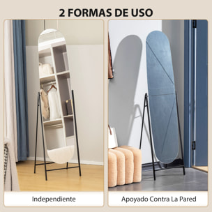 Espejo de Cuerpo Entero Arqueado 160x40 cm, Espejo de Pie o Apoyado en la Pared, sin Marco, Soporte de Metal, para Salón, Dormitorio, Vestidor y Entrada, Negro