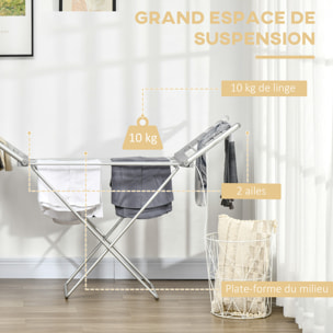 Séchoir étendoir à linge électrique chauffant pliable 2 ailes repliables 230W 45-55°C aluminium