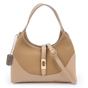 Belgioioso Bolso de hombro Mujer. Piel auténtica acabado Dollaro estampado