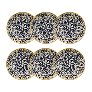Lot de 6 assiettes creuses à motif bleu en grès 20cm HERACLEE