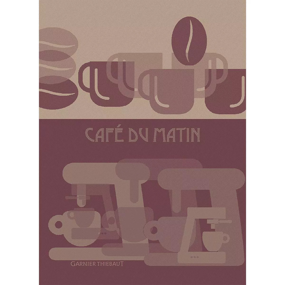 Torchon pur coton motif jacquard rouge Cafe du matin palissandre