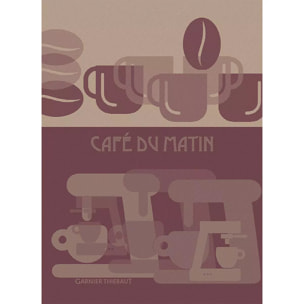 Torchon pur coton motif jacquard rouge Cafe du matin palissandre