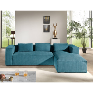 Stella - canapé d'angle droit en velours côtelé - 4 places -style contemporain - Bleu canard