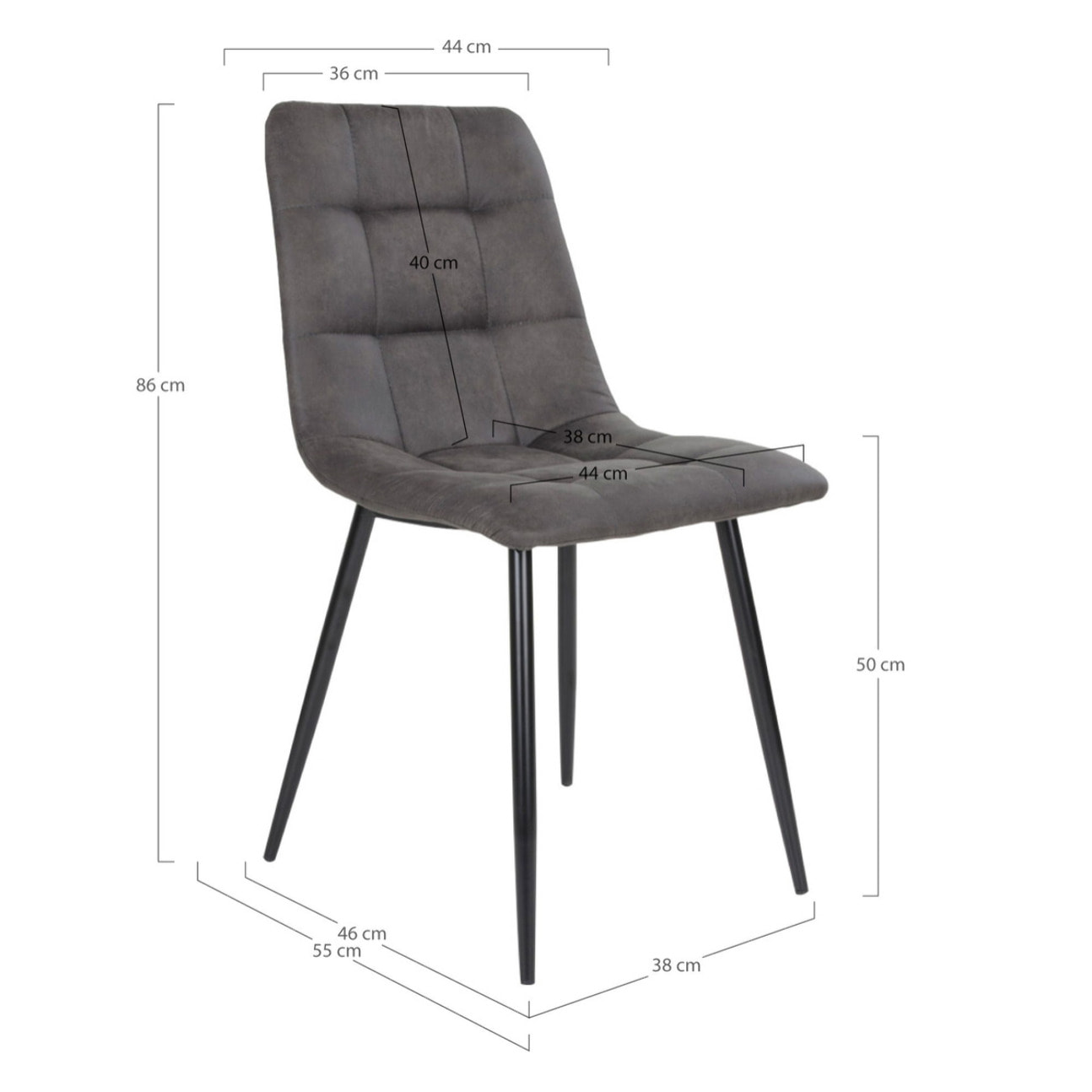 Set 2 sedie da pranzo Middelfart in microfibra grigio scuro con gambe nere