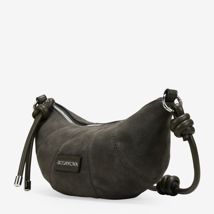 Bolso bandolera gris verdoso pequeño con cremallera