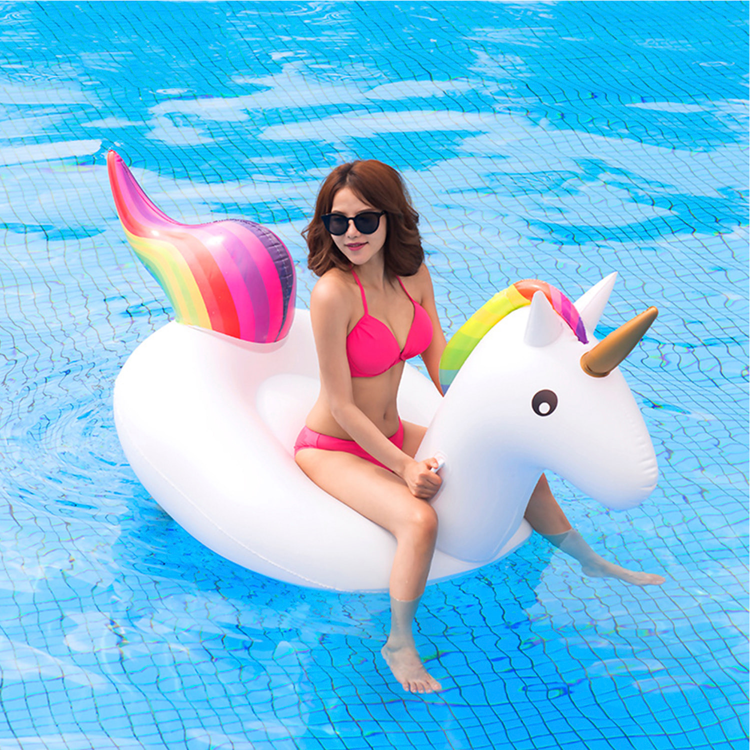 DAM Flotador gigante con forma de unicornio. 200x100cm. 200x100x90 Cm. Color: Blanco