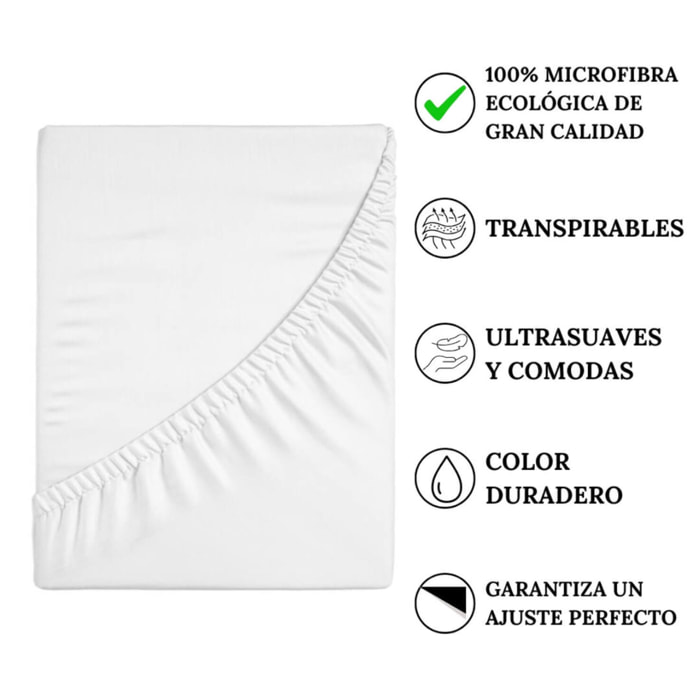 Icehome - Sábana bajera lisa - 100% Microfibra - Blanco