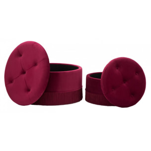 Pouf contenitori, Legno Di Pino e Legno Di Playwood e Spugna E Poliestere, Colore Bordeaux, Misure: 71 x 71 x 41 cm