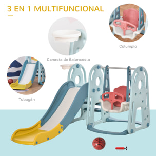 Tobogán Infantil con Columpio y Canasta Baloncesto 3 en 1 para Niños de +18 Meses con Asiento Ajustable Centro de Actividades para Interior y Exterior 150x190x100 cm Multicolor