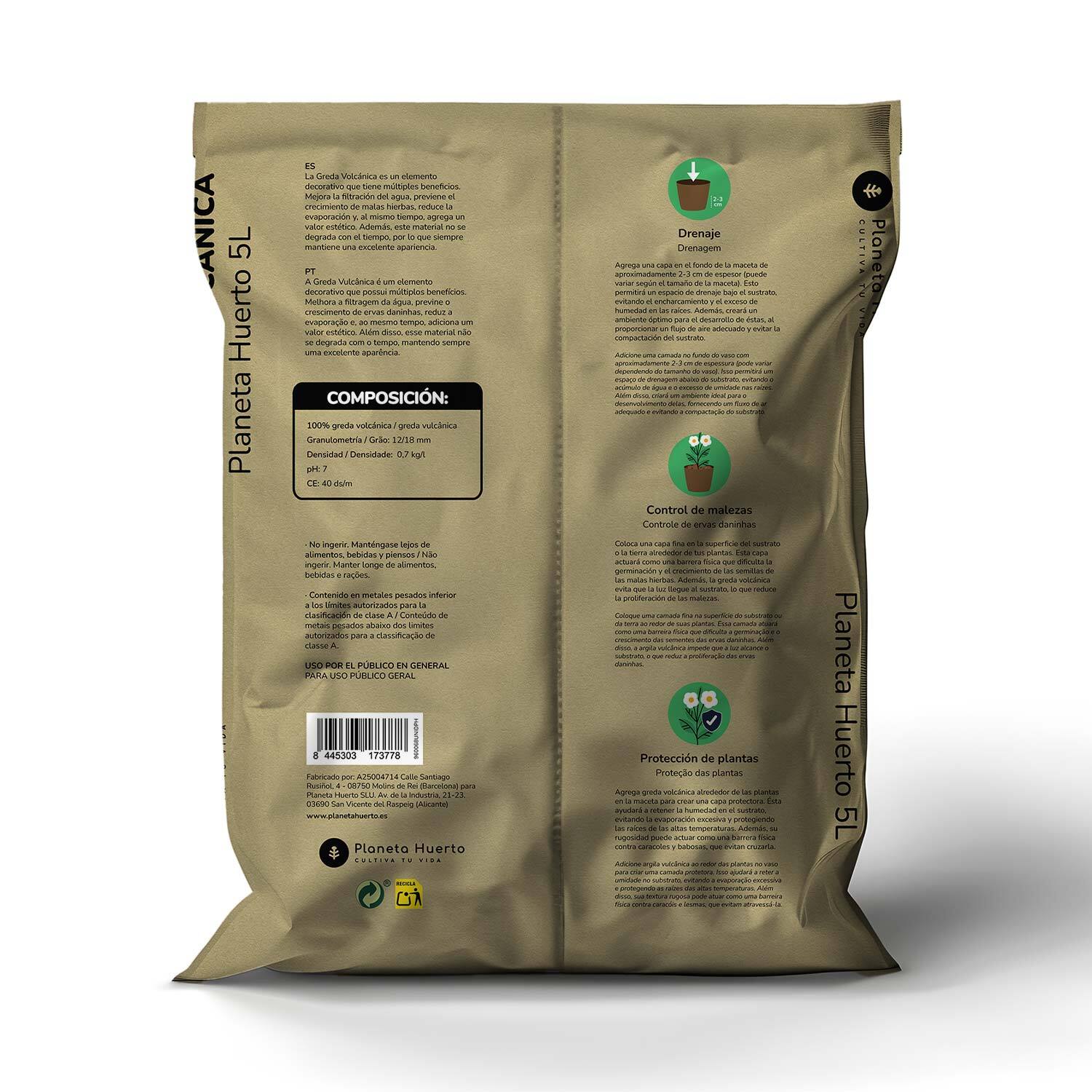 PLANETA HUERTO | Greda Volcánica 25 L – Mejorador de Suelos para Jardinería y Cultivo en Macetas