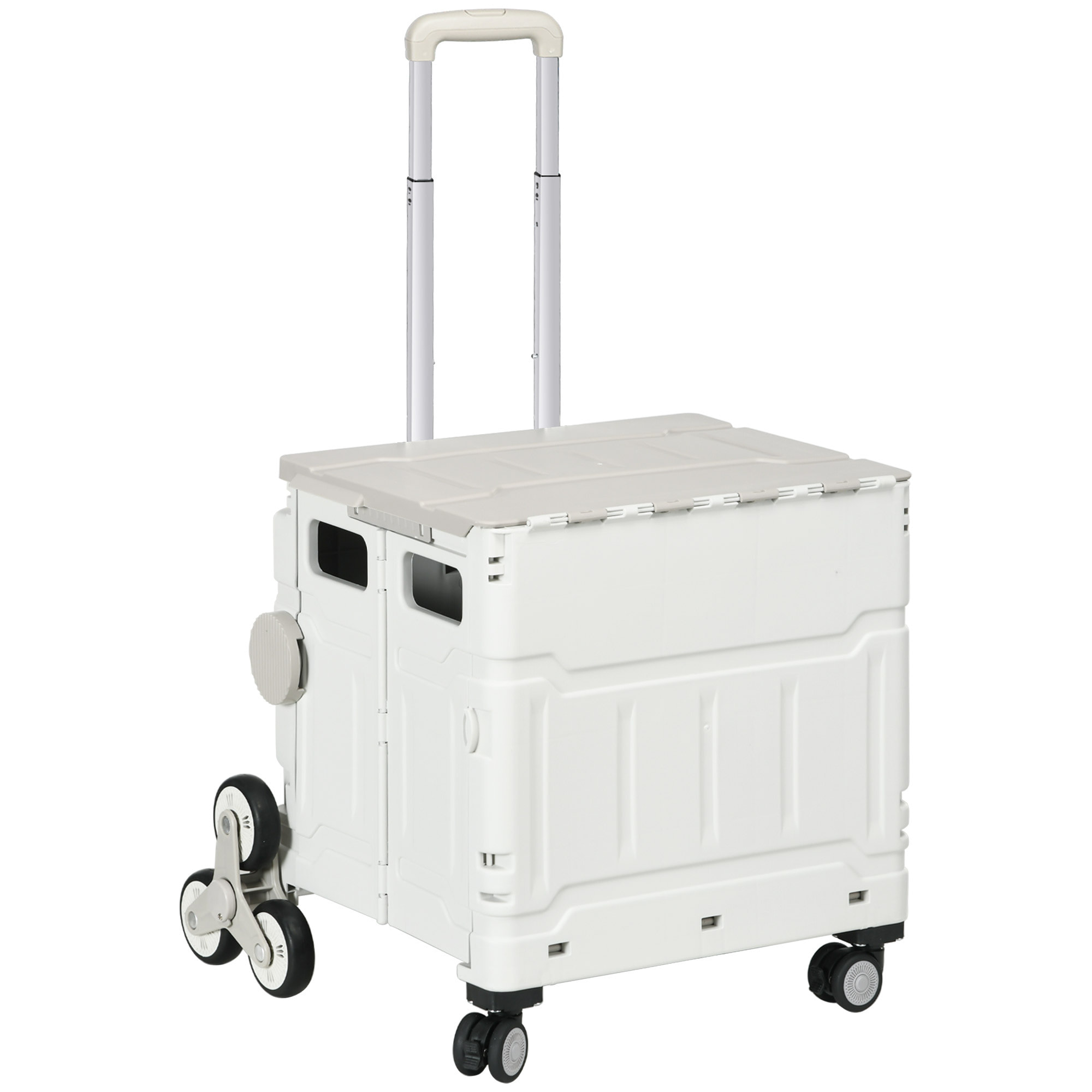 Carrito de la Compra Plegable Carrito para Supermercado con 2 Ruedas Longitud de Mango Ajustable Capacidad 35 Litros para Oficina Escuela Hogar 48x43x95 cm Blanco