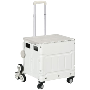 Carrito de la Compra Plegable Carrito para Supermercado con 2 Ruedas Longitud de Mango Ajustable Capacidad 35 Litros para Oficina Escuela Hogar 48x43x95 cm Blanco