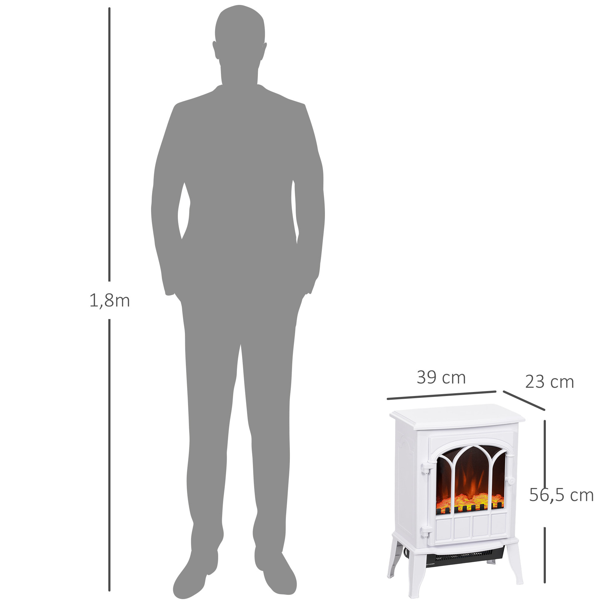 Chimenea Eléctrica 1000W/2000W Chimenea Decorativa con Ventana Efecto de Llama Temperatura Ajustable y Protección Sobrecalentamiento para 15-30 Ã£Å½Â¡ 39x23x56,5 cm Blanco