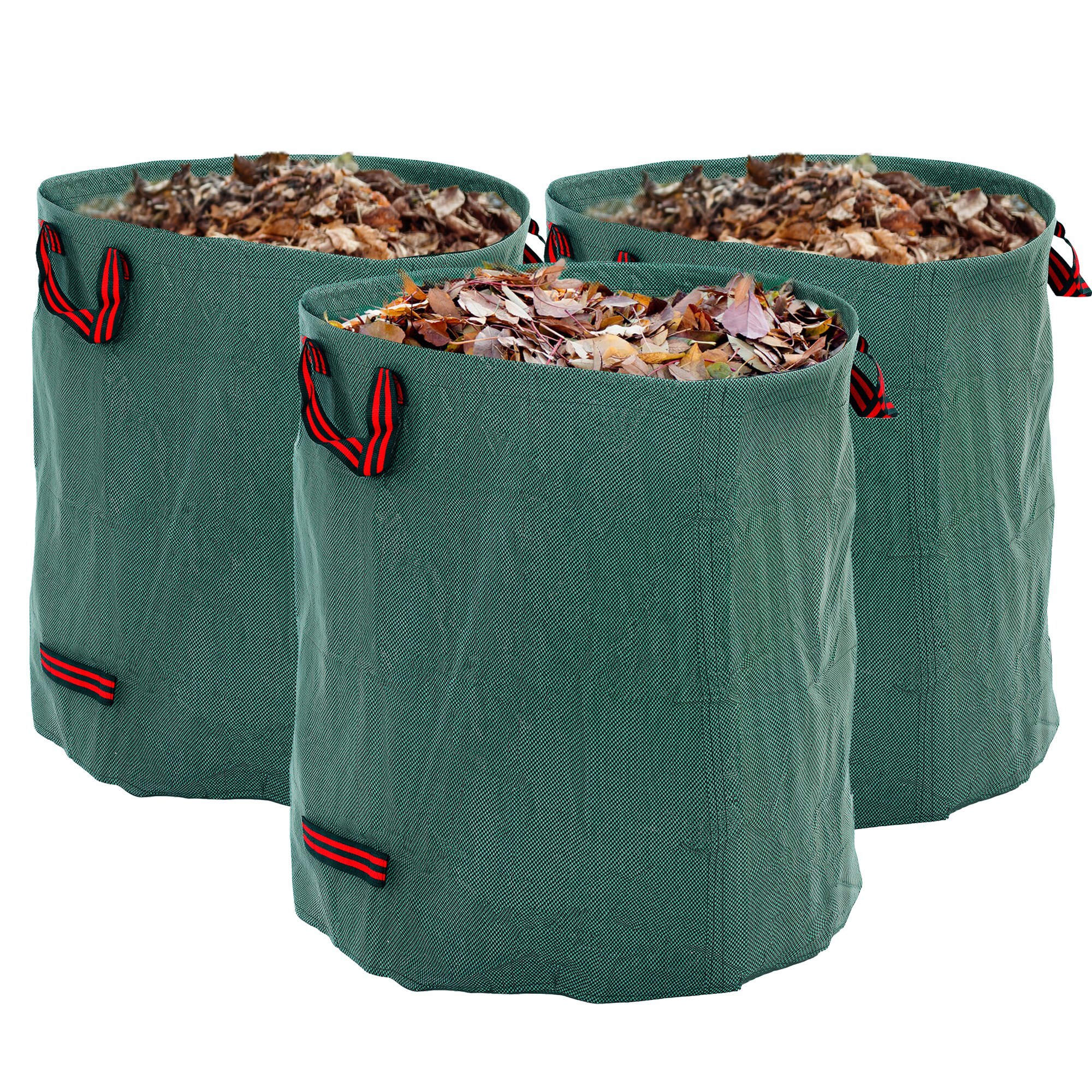 Set de 3 Bolsas de Basura de Jardín 272L Bolsas para Residuos Resistentes con Asas Reforzadas y Aros Flexibles Plegables y Reutilizables