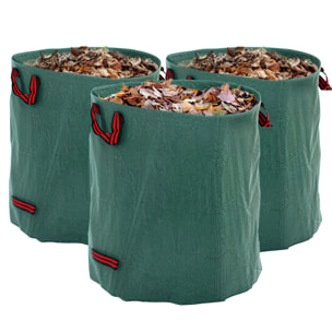 Set de 3 Bolsas de Basura de Jardín 272L Bolsas para Residuos Resistentes con Asas Reforzadas y Aros Flexibles Plegables y Reutilizables