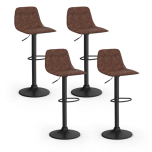 Tabourets de bar réglables Edison marron et pied métal noir - lot de 4