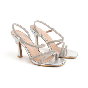 Sandalo elegante con strass - ARGENTO