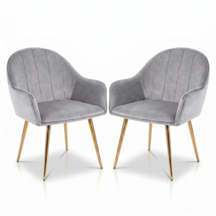 Set 2 poltrone in velluto con gambe oro, sedie imbottite design elegante e moderno, struttura in legno con schienale e seduta confortevoli, rivestimento effetto velluto morbido, ideali per soggiorno camera e ufficio, stile raffinato