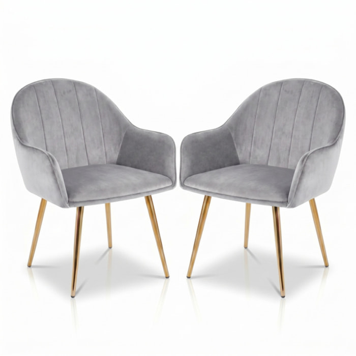 Set 2 poltrone in velluto con gambe oro, sedie imbottite design elegante e moderno, struttura in legno con schienale e seduta confortevoli, rivestimento effetto velluto morbido, ideali per soggiorno camera e ufficio, stile raffinato
