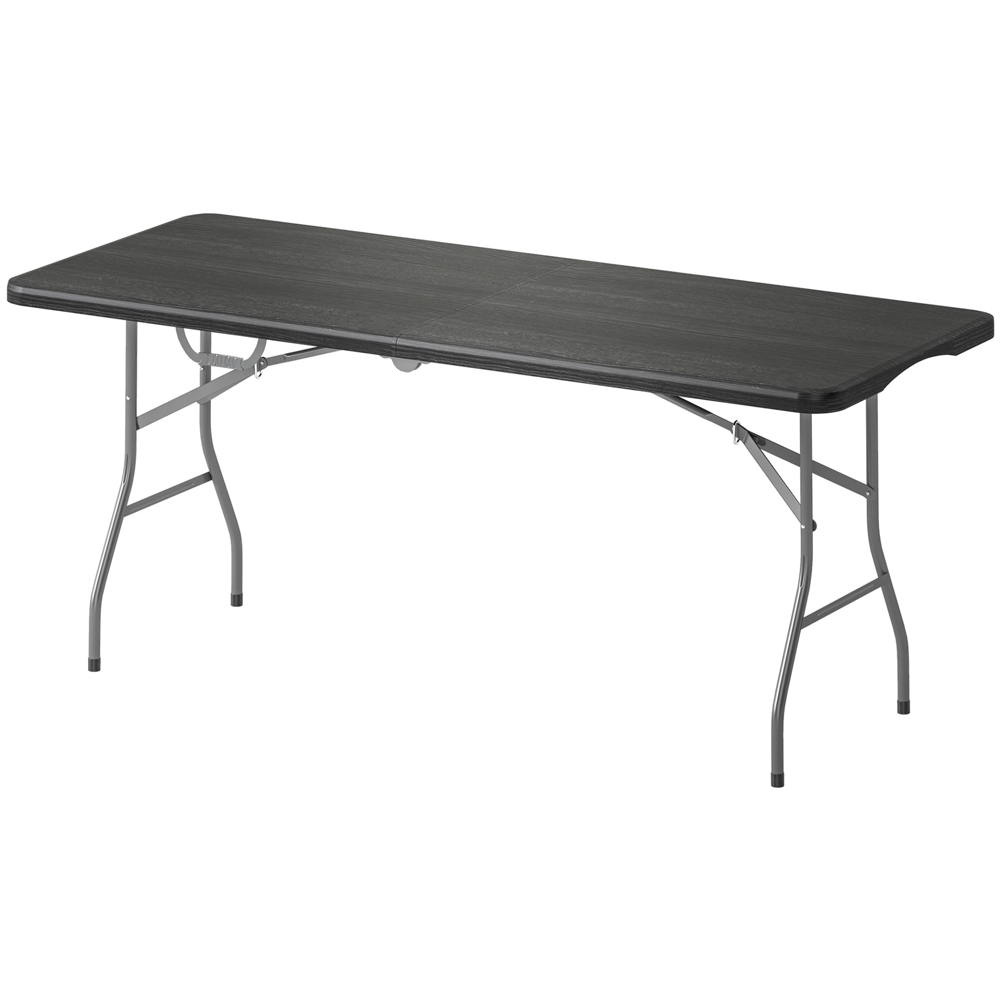 Table pliante de camping jardin dim. 180 x 74 x 74 cm avec poignée métal époxy gris HDPE noir
