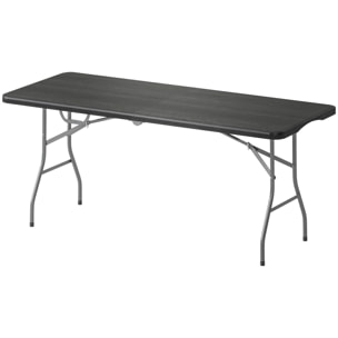 Table pliante de camping jardin dim. 180 x 74 x 74 cm avec poignée métal époxy gris HDPE noir