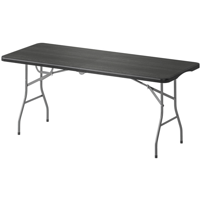 Table pliante de camping jardin dim. 180 x 74 x 74 cm avec poignée métal époxy gris HDPE noir