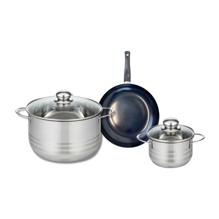 Ensemble de 1 Poêle de cuisson 20 cm et 2 faitouts 14 et 24 cm Elo Prima Brillant