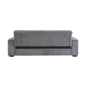 Canapé convertible 3 places gris clair velours côtelé L 231 x P 96.5 x H 80cm