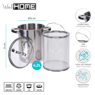 cacerola de espárragos en acero inoxidable ø16x21cm de fondo encapsulado y tapa de cristal