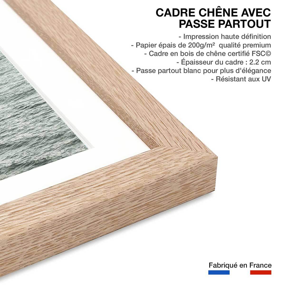 Poster plage tropicale secrète Affiche + cadre en bois - Chêne