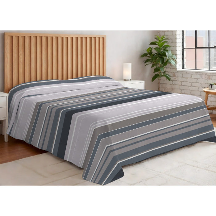 Copriletto Piquet 100% Cotone Made In Italy Disegno Rigato Scia Grigio