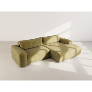 Rebecca - canapé d'angle droit 4 places convertible avec coffre en velours texturé - Vert Olive