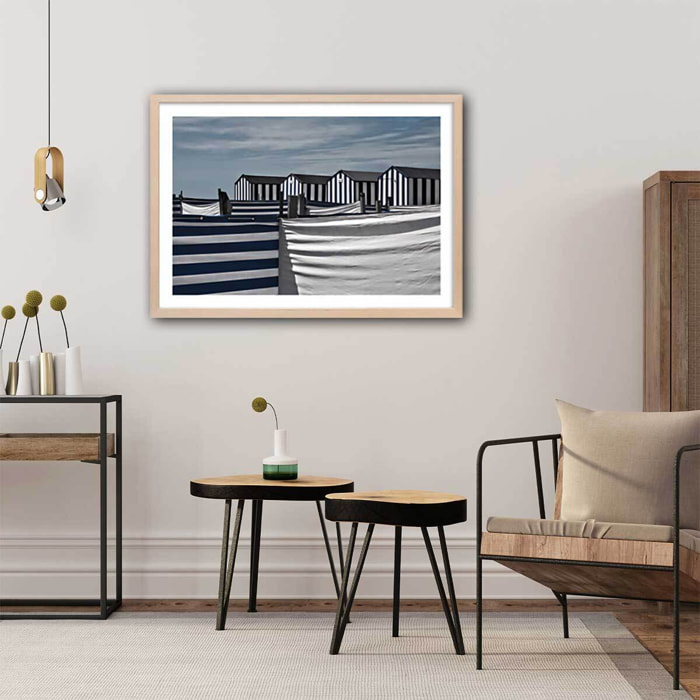 Poster deco toiles de plage Affiche + cadre en bois - Chêne