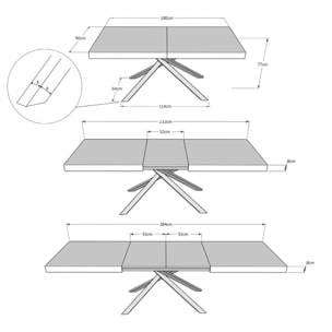 Mesa extensible 180x90/284 cm Karida Roble Natural estructura Antracita
