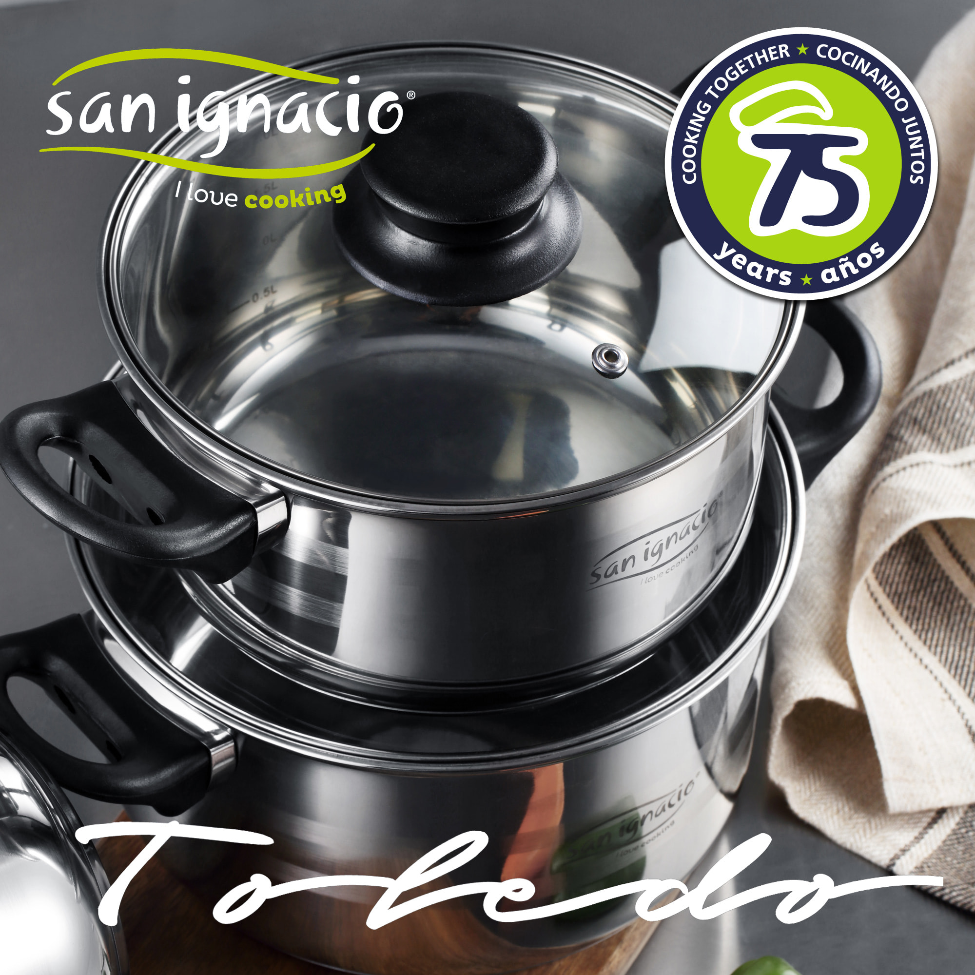 Set San Ignacio: Juego de tres sartenes +  Batería de cocina 8 piezas