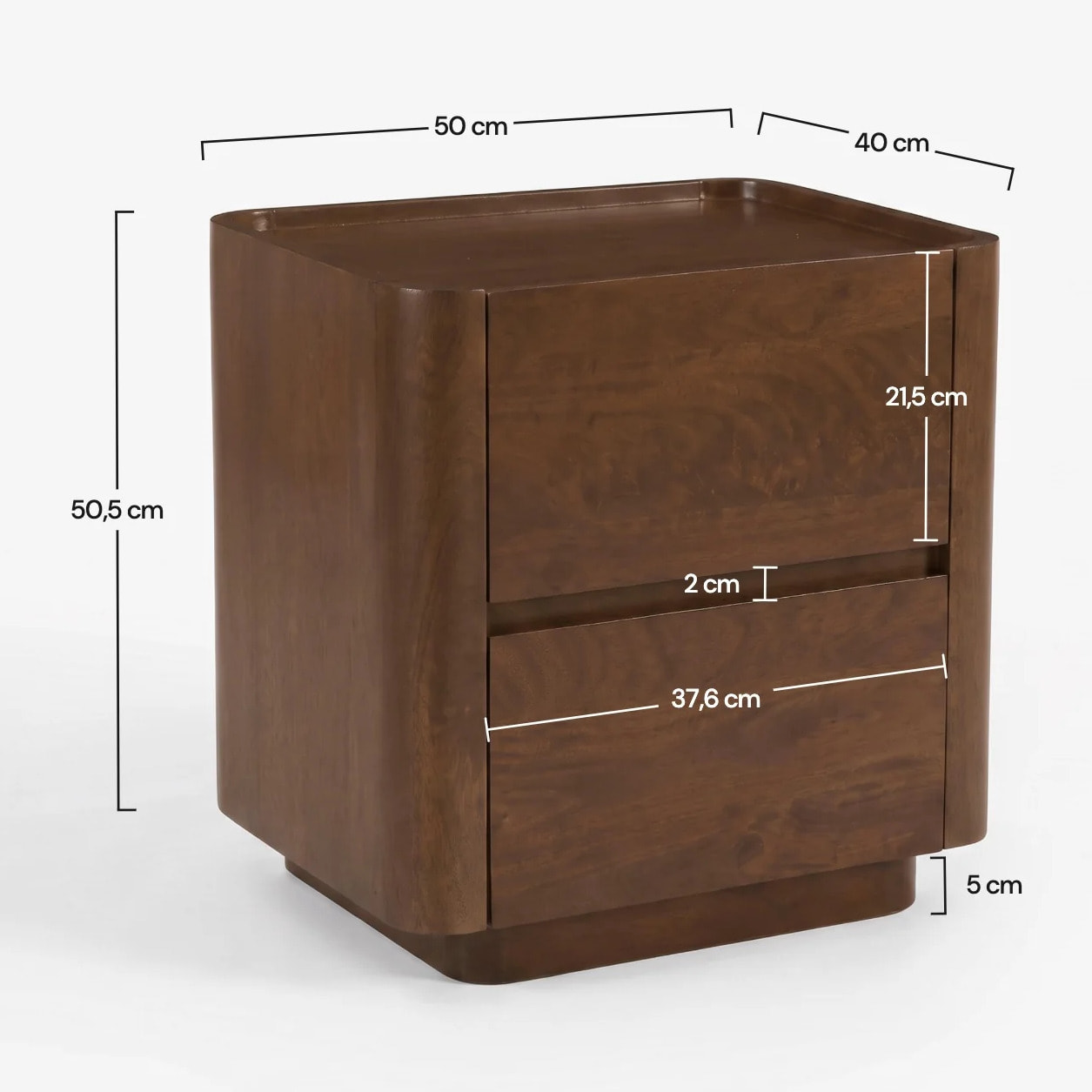 Table de chevet en bois de manguier finition noyer - Aldo
